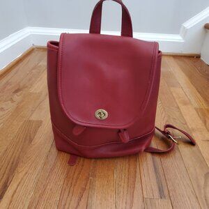 Coach Red Leather Back Pack Day Pack, Excellent Condition